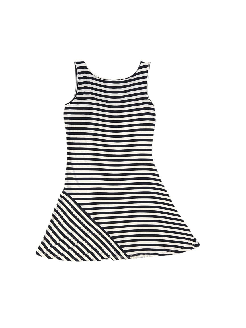 Calvin Klein Black & White Stripe Sleeveless Skater Dress