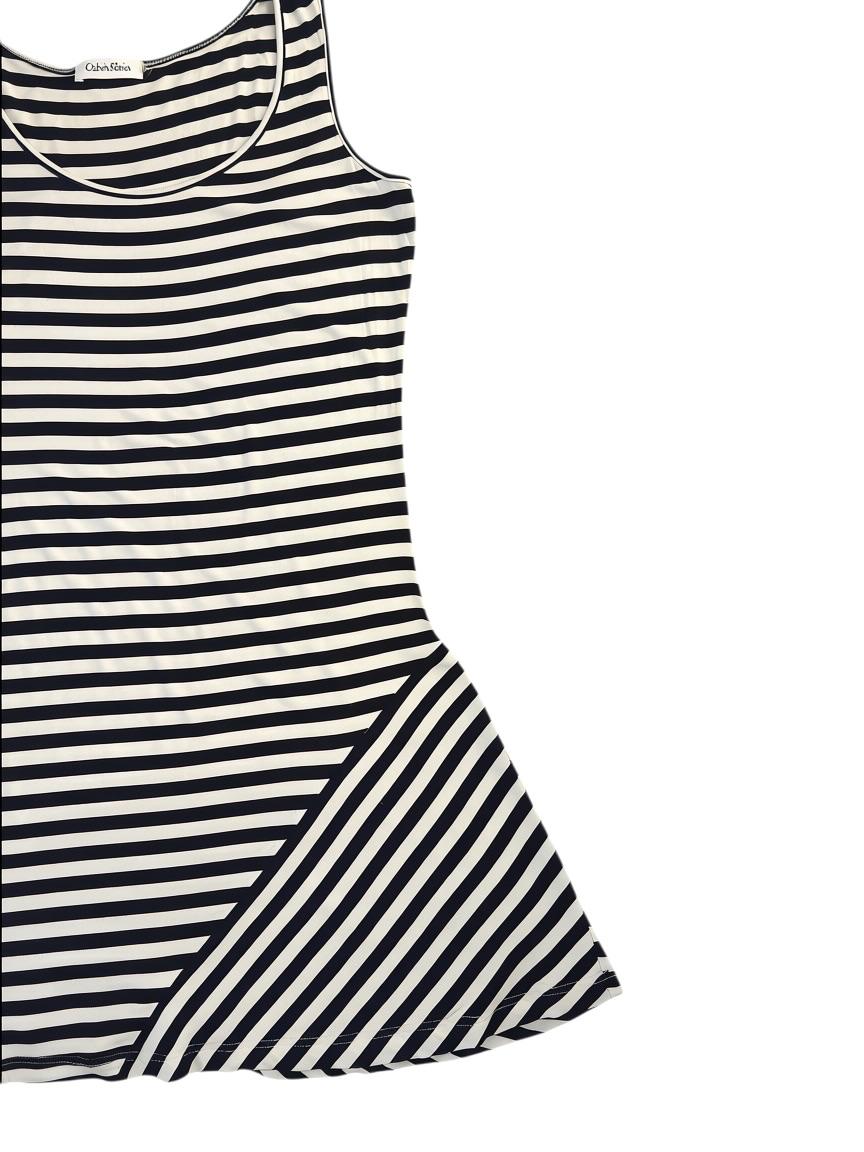 Calvin Klein Black & White Stripe Sleeveless Skater Dress