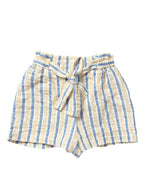 Zara Striped Cotton Linen Blend Pull-On Shorts Cream Blue