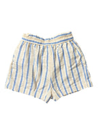 Zara Striped Cotton Linen Blend Pull-On Shorts Cream Blue