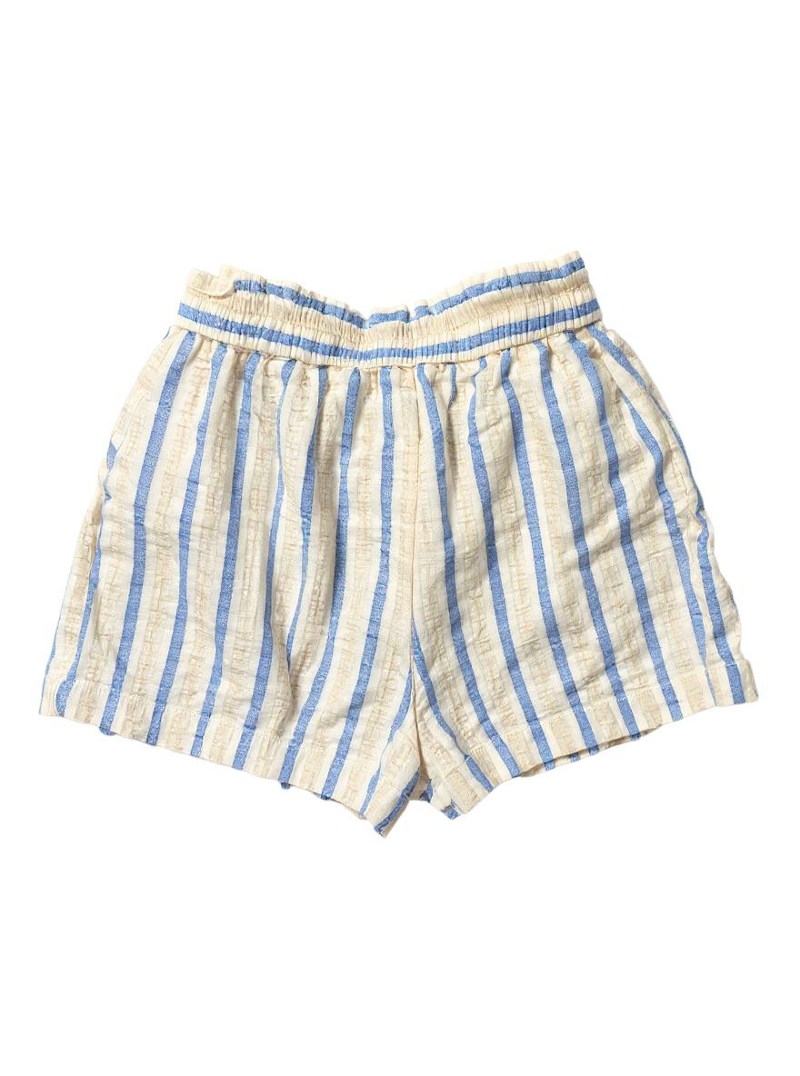 Zara Striped Cotton Linen Blend Pull-On Shorts Cream Blue
